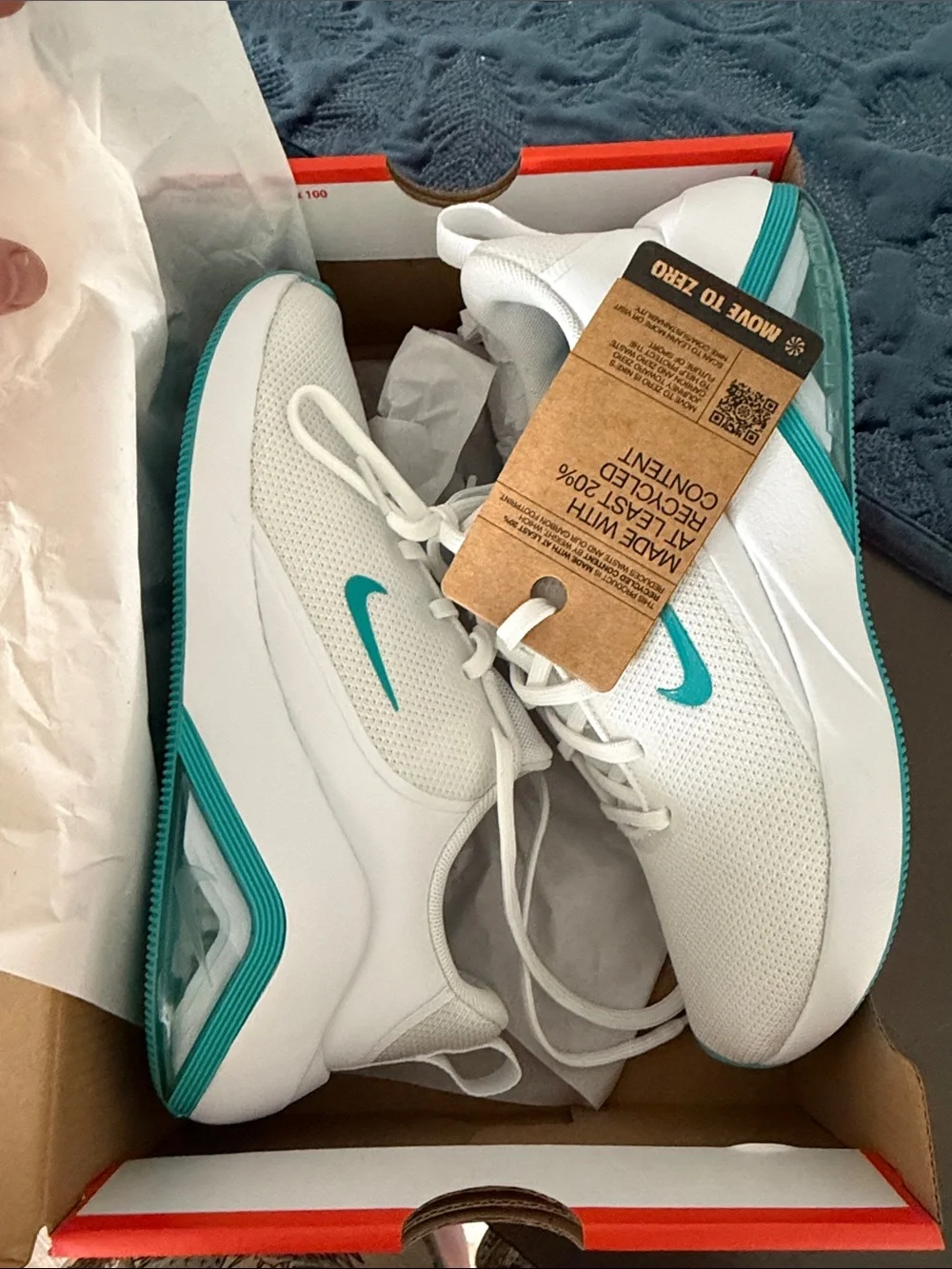 Nike White Sneakers with Teal Swoosh and Teal Accents